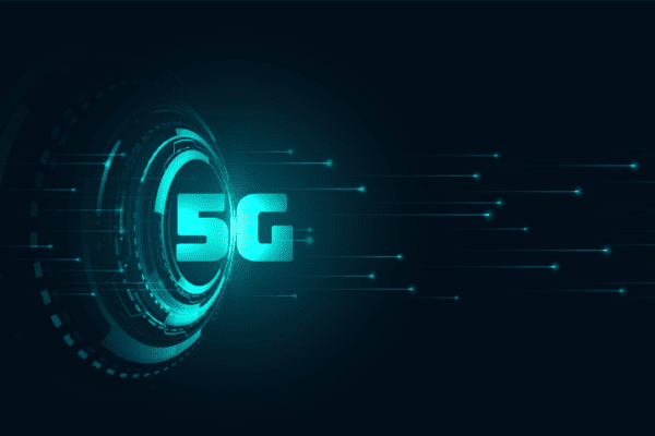 Futuristic graphic design illustrating 5G impact on connectivity and technology