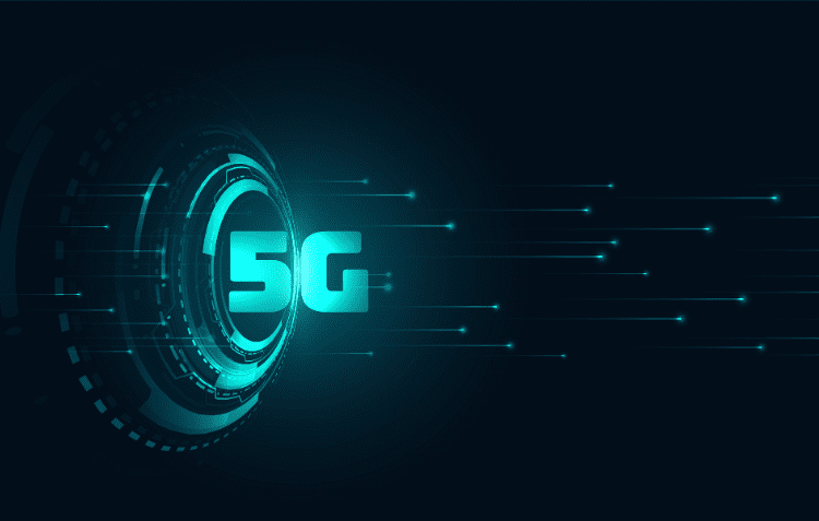 Futuristic graphic design illustrating 5G impact on connectivity and technology