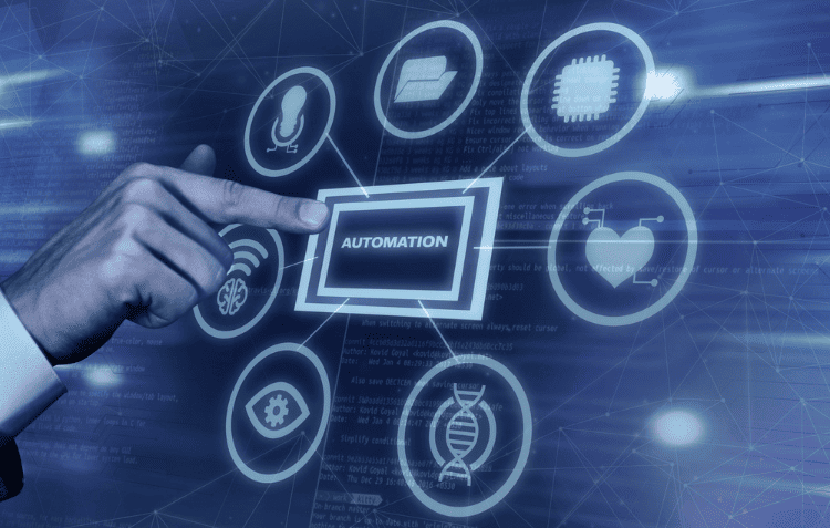 Hand interacting with digital interface showcasing productivity automation tools