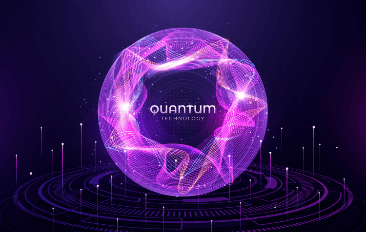 Digital graphic of a stylized atom with electron orbitals, symbolizing quantum computing advancements.