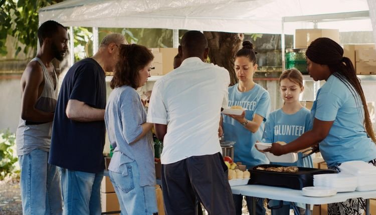 Students volunteering to aid local businesses.